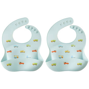 2PK Jiggle & Giggle Trucking Along Silicone Bib Baby/Toddler Dinnerware Blue