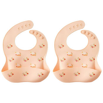 2PK Jiggle & Giggle Waddling Around Silicone Bib Baby/Toddler Dinnerware Peach