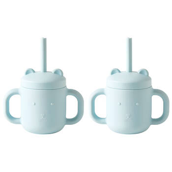 2PK Jiggle & Giggle Riley Silicone Sippy Cup w/ Straw Baby Dinnerware Blue