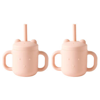 2PK Jiggle & Giggle Riley Silicone Sippy Cup w/ Straw Baby Dinnerware Peach