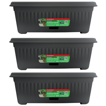3PK Homeleisure WaterSaver Traditional Rectangle Pot Planter 68cm Charcoal