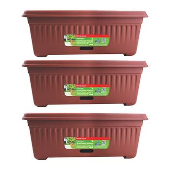 3PK Homeleisure WaterSaver Traditional Rectangle Pot Planter 68cm Manor Red