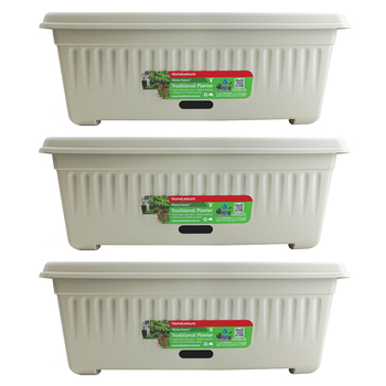 3PK Homeleisure WaterSaver Traditional Rectangle Pot Planter 68cm Stone 
