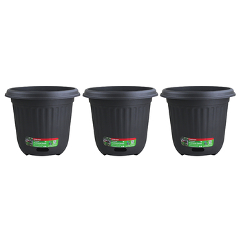 3PK Homeleisure WaterSaver Traditional Round Pot Planter 40cm Charcoal