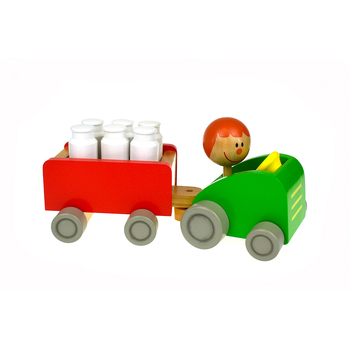Kaper Kidz Milk Bottle Tractor & Bowling 24cm Wooden Toy Set 18m+
