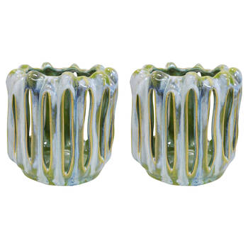 2PK LVD Hurricane Votive Candle Holder Display Decor 17cm - Green