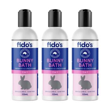 3PK Fidos Friend Pet Bunny Bath Grooming Washing Care Shampoo & Conditioner 125ml