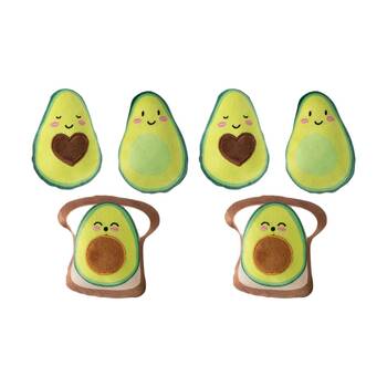 2x 3pc Petshop By Fringe Studio Avocado on Toast Small Dog Squeaker Toys Set Green