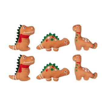2x 3pc Fringe Studio Baking Spirits Bright Dinosaurs Small Dog Toy Set Multicolour
