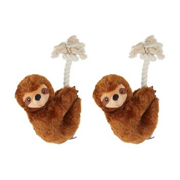 2PK Fringe Studio Plush Sloth On A Rope Soft Cuddly Interactive Tug Dog Toy Brown