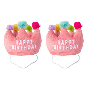2PK Petshop By Fringe Studio If The Crown Fits Birthday Hat Plush Dog Toy Pink