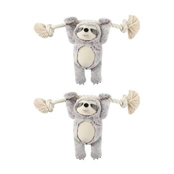 2PK Fringe Studio Girlie Sloth On A Rope Soft Plush Dog Toy Grey