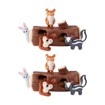 2x 5pc Petshop By Fringe Studio Plush Burrow Interactive Dog Toy Set Branch Out