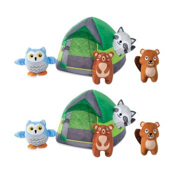 2x 5pc Petshop By Fringe Studio Plush Burrow Interactive Dog Toy Set Happy Campers