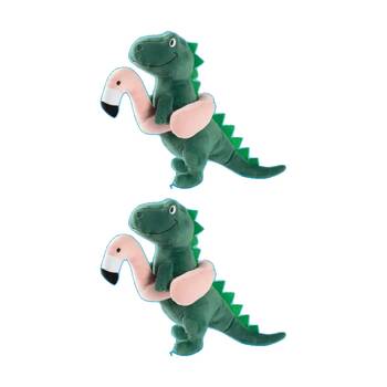 2PK Fringe Studio Pool Time Rex Dinosaur Soft Plush Pet Dog Toy Green