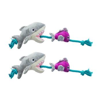 2PK Fringe Studio Shark Bait FIsh Rope Tug Soft Plush Dog Toy Multicolour