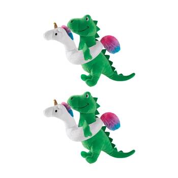 2PK Fringe Studio Summa Time Dinosaur Rex w/ Floatie Soft Plush Dog Toy Green