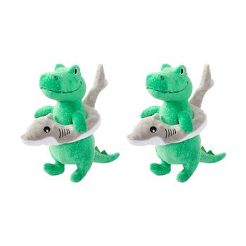 2PK Petshop By Fringe Studio Shark Week Dinosaur Rex Soft Plush Squeaker Dog Toy