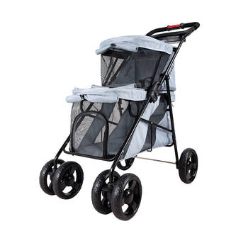 Ibiyaya Double Decker Pet Stroller/Carrier for Multiple Pets Silver Grey