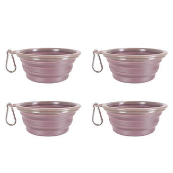 4PK Ibiyaya Quick Bite Collapsible Travel Pet Bowl for Food/Water Brown/Aubergine
