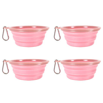 4PK Ibiyaya Quick Bite Collapsible Travel Pet Bowl for Food/Water Silicone Pink