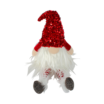 Colours Of Christmas 43cm Beard Light Up Sitting Gnome w/ Sequin Hat - Red