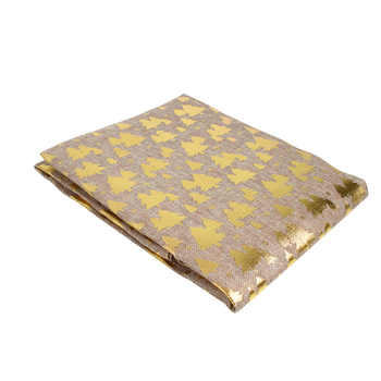 Colours Of Christmas Foil Xmas Tree 180x140cm On Burlap Table Cloth Gold