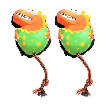 2PK Max & Molly Squeaker Snuggles Dog Chewing Toy w/ Cotton Rope Otto The Dino