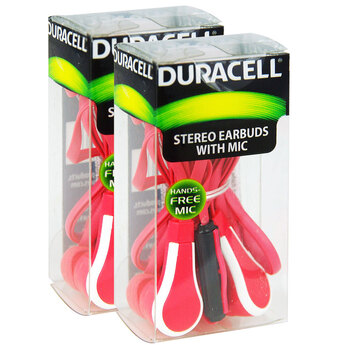 2PK Duracell Earphones With Microphone Red