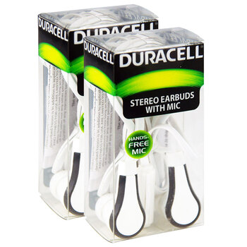 2PK Duracell Earphones With Microphone White