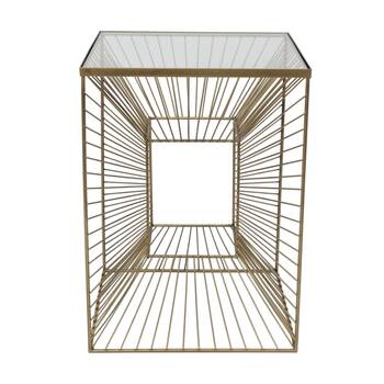 NF Living Grid Life Side Table 40x55cm Metal & Mirror Glass Finish - Gold