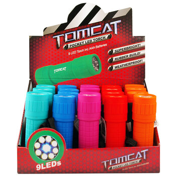 Tomcat 3.5” 9 Led Rubber Torch Inc. AAA Batteries