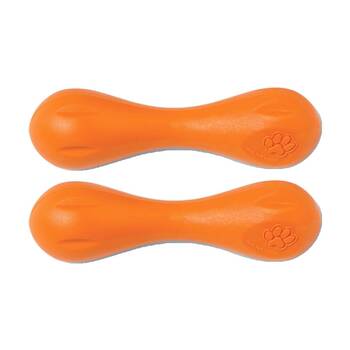 2PK West Paw Hurley Bone Pet Dog Fetch Throwing Chew Toy Extra Small Tangerine