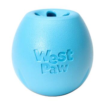 West Paw Rumbl Pet Dog Treat Dispenser Soft Chew Toy Small Aqua