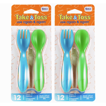 2x 12pc The First Years Take & Toss Flatware Forks & Spoon Kids Set 9m+
