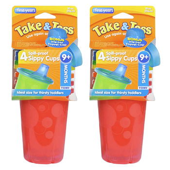 2x 4pc The First Years Take & Toss 10oz/296ml Spill Proof Cups Kids 9m+