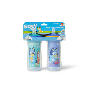 2PK The First Years Bluey Insulated Straw Bottle w/DropGuard 266ml 18m+