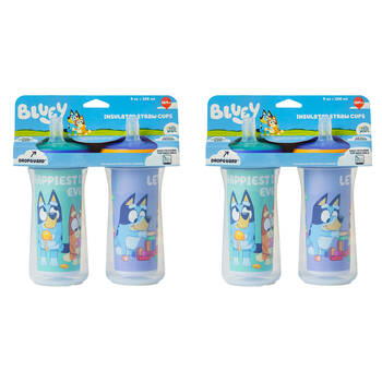 2x 2PK The First Years Bluey Insulated Straw Bottle w/DropGuard 266ml 18m+