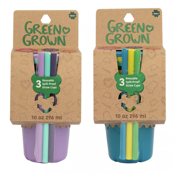 2x 3pc Green Grown 10oz/296ml Straw Cups Kids 18m+ Assorted