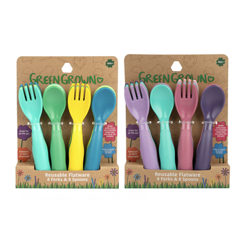 2x 16pc Green Grown Reusable Flatware Fork & Spoon Set Toddler 9m+ Assorted
