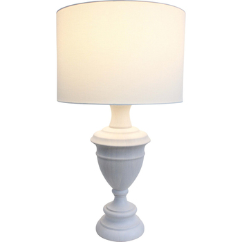 LVD Timber Xl Hamptons Wood/Linen 69cm Lamp Home/Office Table Decor - White