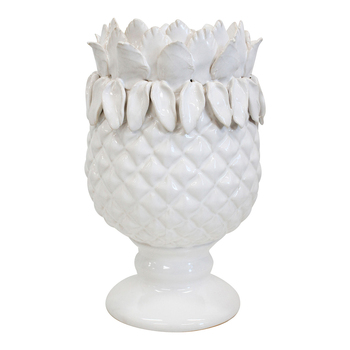 LVD Ceramic 22cm Pillar Candle Holder Pineapple Pedestal - White
