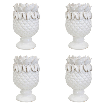 4PK LVD Ceramic 22cm Pillar Candle Holder Pineapple Pedestal - White
