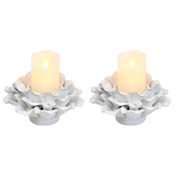 2PK LVD Echeveria Ceramic Tealight Candle Holder 14.5x9cm - Ivory