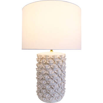 LVD Ceramic/Cotton Textured Drum Shell Bedroom Table Lamp 42x63cm White