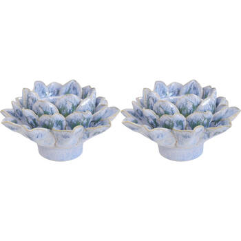 2PK LVD Ceramic Tealight Candle Holder Display Blue 14.5cm - Blue
