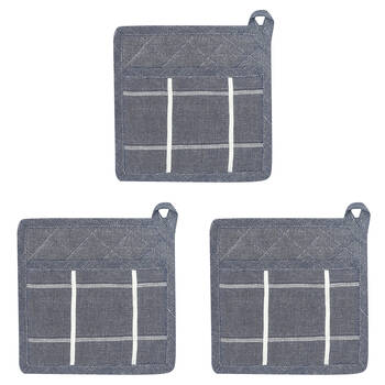 3PK NF Home & Entertaining Essentials Greenland Potholder 20x20cm Quilted Blue