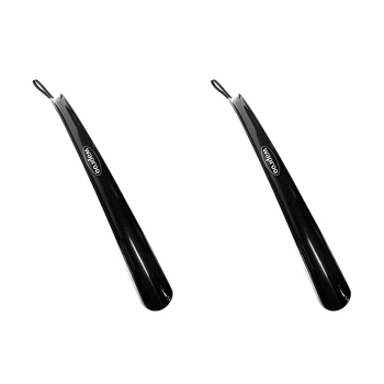 2PK Waproo Long Reach Plastic Shoe Horn Tool Black w/Hanging Strap