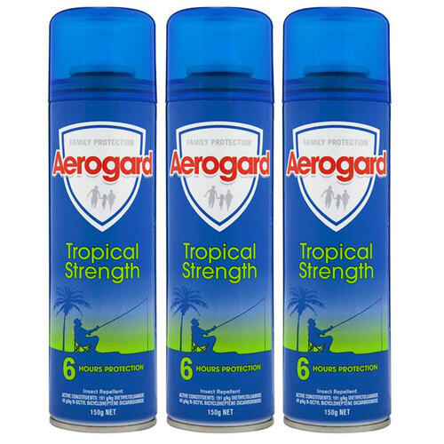 3PK Aerogard Tropical Strength Insect Repellant Spray 150g