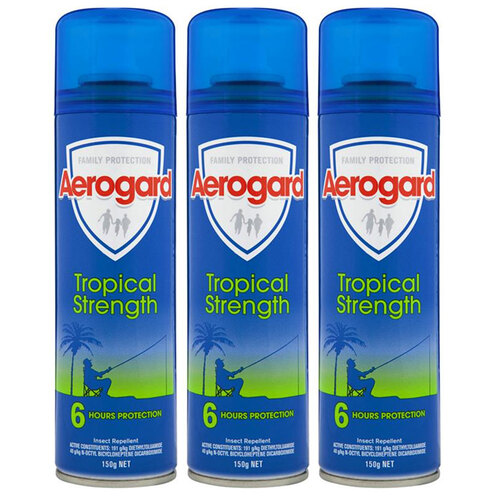 3PK Aerogard Tropical Strength Insect Repellant Spray 150g